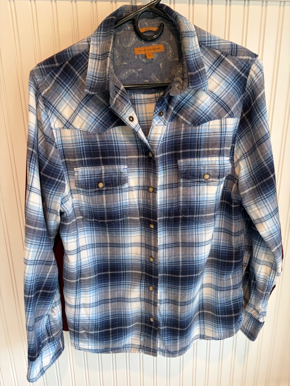 JACHS Girlfriend Blue and White Plaid Snap-Front Shirt